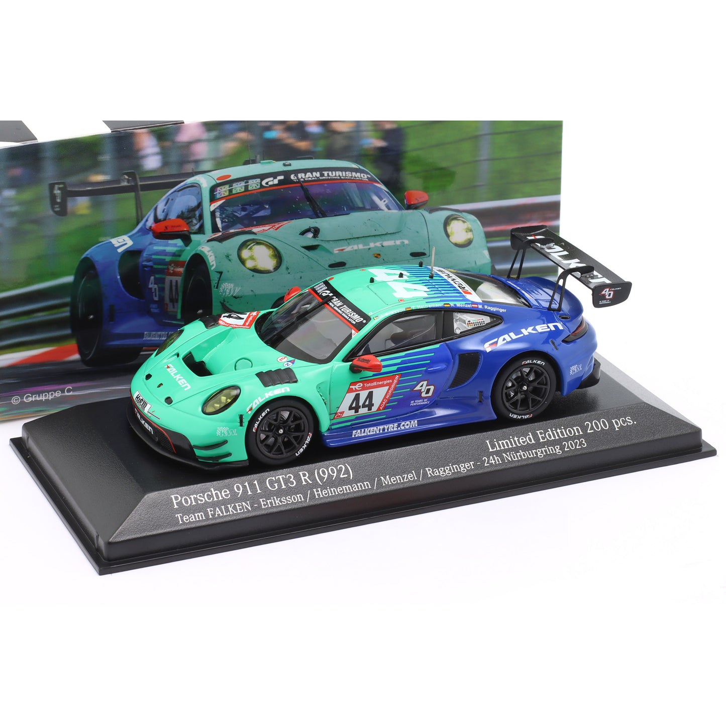 Modellauto Porsche 911 GT3 R (992) Falken #44 24h Nürburgring 2023 Minichamps Maßstab 1:43